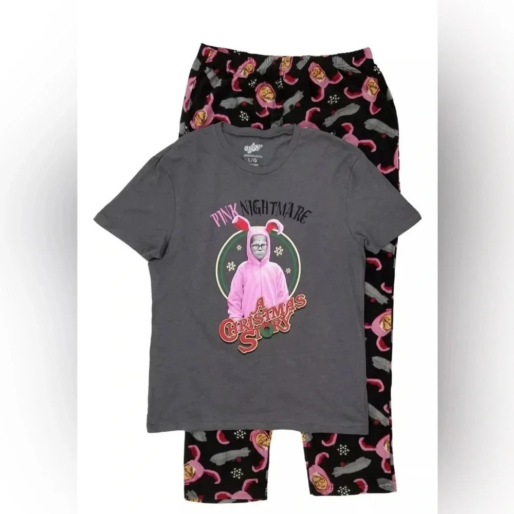 A Christmas Story Mens Ralphie Pink Nightmare Sleepwear Pajama Set size L